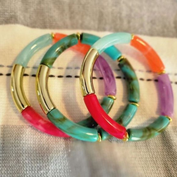 Multi Color Block Beaded Stretch Bracelet - Picture 5 of 12